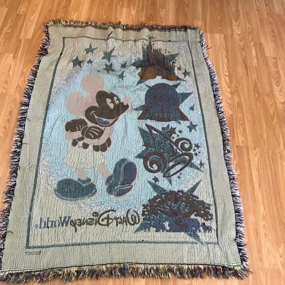 Vintage Disney World Mickey Mouse Tapestry Throw Blanket 42x60" - Picture 14 of 16